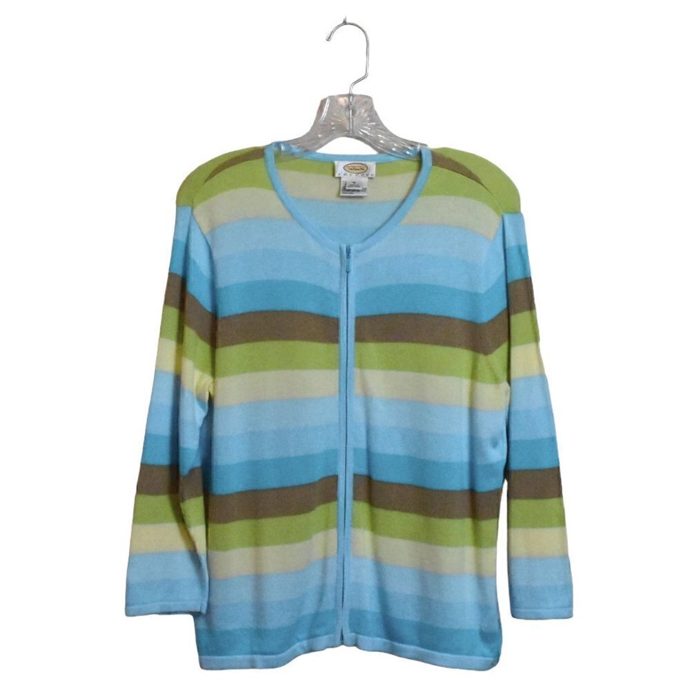 Talbots 3/4 Sleeve Zip Up Stripe Cardigan Size M